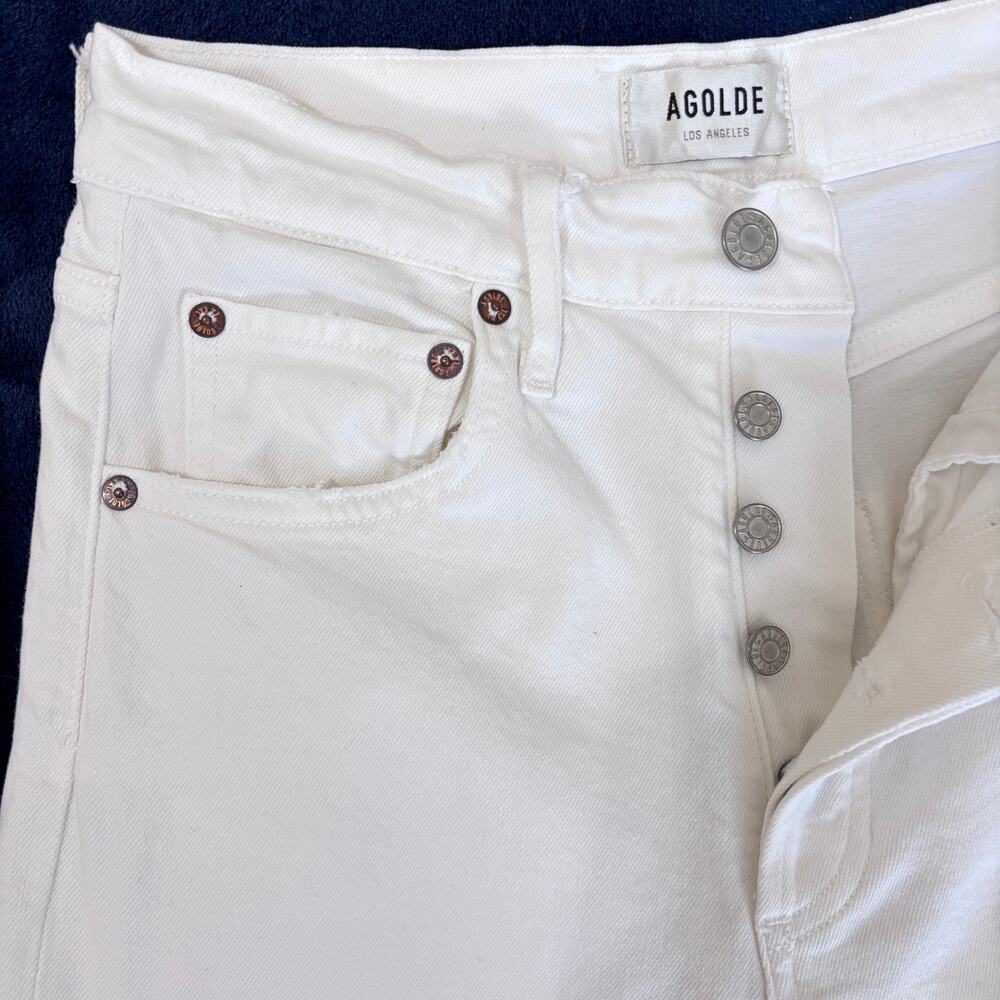 AGOLDE Women’s White High Rise Straight Crop Riley Jeans 26 Button Fly Raw Hem - Picture 2 of 10